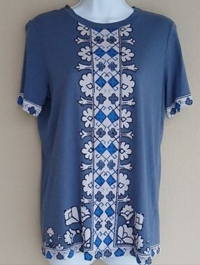 Tory Burch Blue 100% Cotton Tee, Size Small